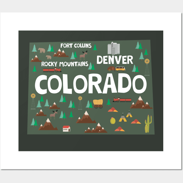 Colorado illustrated map Wall Art by JunkyDotCom